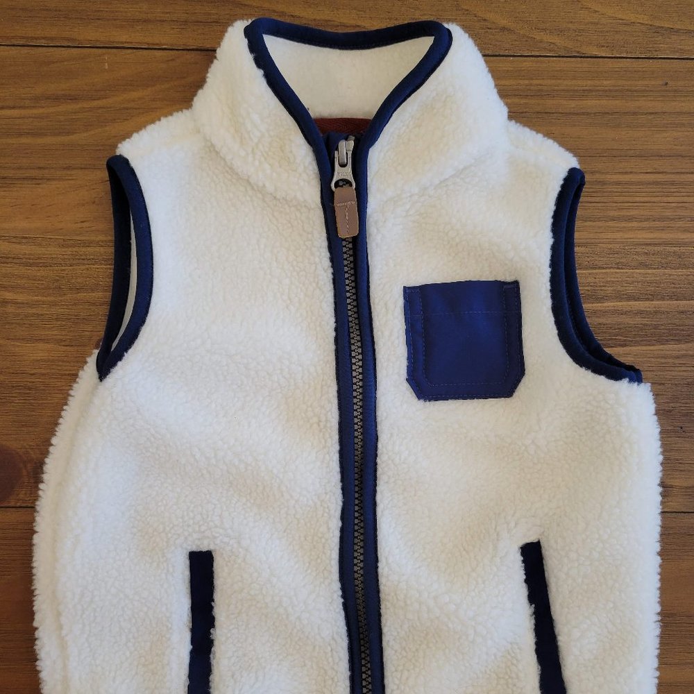 Infant Toddler Winter Faux Sherpa Vest White Cream with Navy 24 Months Carter's